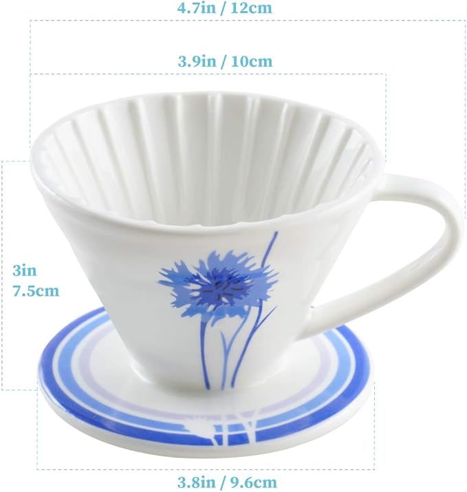 BLUE BREW Ceramic Pour Over Coffee Dripper, Size 01 Cone Coffee Maker (1-2 Cups), Manual Brew Maker, Dishwasher Safe, Portable Slow Brewing Accessories for Home, Travel, Camping, and Office (BB1001)