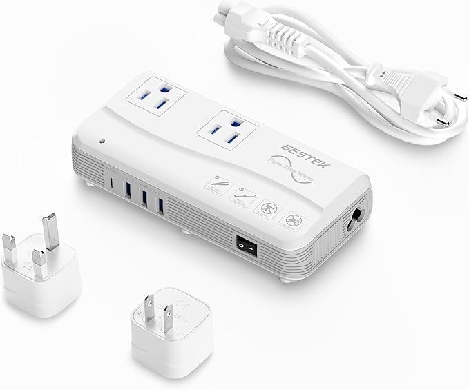 BESTEK Pure Sine Wave 220v to 110v Converter, US to European Travel Voltage Converter for Hair Straightener/Curling Iron, Step Down Transformer with 4 USB(1 PD35W) and UK/AU/US/EU Worldwide Adapter