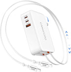 5-in-1 Retractable Wall Charger with Dual Cables, 50W Retractable Phone Charger with 3.3FT USB C & Lightening Cables,30W Fast Charging Block Wall Plug for iPhone 17 16 15 14 13,G-alaxy S26 S25,i Pad