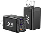 [2 Pack] USB C Charger Block 160W, 3-Port GaN Super Fast Charger, Dual 65W Type C Charging Block, Foldable QC3.0 Laptop Fast Charging Adapter for MacBook, iPhone, Samsung, Galaxy, iPad, Android, Black