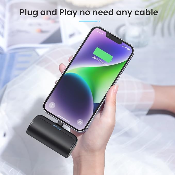 Mini Portable Charger Power Bank for iPhone,5200mAh Portable Phone Charger, Ultra-Compact PD Fast Charging Battery Pack Compatible with iPhone 14/14 Plus/Pro Max/13/12/12 Mini/11/XS/XR/X/8/7/6/6s
