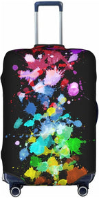 Travel Luggage Cover Suitcase Protector, Colorful Rainbow Paint Splatter Washable Elastic Stretchy Anti-scratch Travel Baggage Cover with Concealed Zipper for Wheeled Suitcase Fits 25-28 Inch Luggage