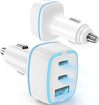 Hzevn USB C Car Charger, 3 Port PD Super Mini Cigarette Lighter Adapter, 2Pack USB-C & A Fast Car Charging for iPhone 16/15 Pro Max, Galaxy S25/S24, iPad, Pixel, Android Phones,White
