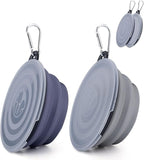SLSON Dog Bowls Pet Collapsible Bowl with Cover Lids,2 Pack Dog Travel Bowls Portable Foldable Cat Water Dish Bowl for Pets Walking Parking Camping (Taro Purple and Concrete Gray, Small)