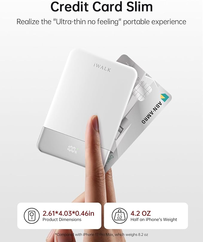iWALK Magsafe Portable Charger 5,000mAh, Ultra-Slim Magnetic Wireless Power Bank with LED Display, PD 20W USB-C Fast Charging Battery Pack, Compatible with iPhone 17/17 Pro/16/15/14/13 Series, White