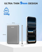 Hichain Magnetic Portable Charger for iPhone, Wireless Power Bank 5000mAh Magnetic Charger for iPhone 17 16 15 14 13 12 Series, Magnetic Safe Charging with 60W USB C Charge Cable - Dark Grey