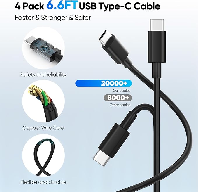 2 Pack USB C Charger Block 60W, 4-Port GaN5 Super Fast Phone Charger, Type C Charging Block PD 20W & QC 20W with 6.6FT USB C Cables for iPhone 17 Air/17/16/15 Pro Max Samsung Galaxy S24