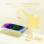 Wireless Charging Portable Charger with Built-in Cables & AC Wall Plug, 10000mAh Power Bank with LED light, PD 22.5W Fast Charging Travel Portable Charger for iPhone, Samsung, Android(No-Magnetic)