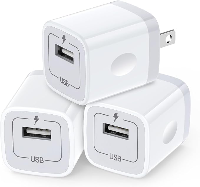 USB Plug Wall Adapter for iPhone,1A/5V Single Port Phone Wall Charger Block Charging Cube Box Brick 3 Pack for iPhone 17e/15 Pro Max/14/13/12/11,Samsung Galaxy S24/S23/S22/S21/S20/S26,Google Pixel 10a