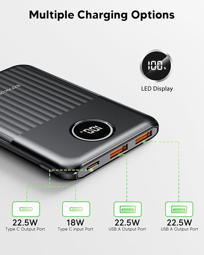 Portable Charger,Ultra Slim 10000mAh 22.5W Power Bank,USB C in/Output Fast Charging Mini Battery Pack Compatible with iPhone 17 16 15 14 Samsung S23 S22 S21 Google iPad etc (Black)