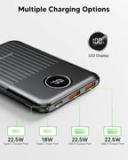Portable Charger,Ultra Slim 10000mAh 22.5W Power Bank,USB C in/Output Fast Charging Mini Battery Pack Compatible with iPhone 17 16 15 14 Samsung S23 S22 S21 Google iPad etc (Black)