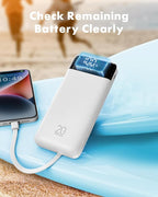 charmast 20000mAh Portable Charger with Built in Cables, 22.5W Travel Power Bank Fast Charging, USB C Cell Phone Battery Pack for iPhone 16/15/14/13/12/11 Series, iPad, Samsung, Android, Tablet