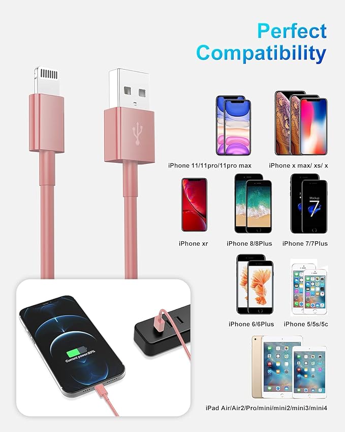4 Pack [Apple MFi Certified] Apple Charging Cables 3ft, iPhone Chargers Lightning Cable 3 Foot, Fast iPhone Charging Cord for iPhone 14/14Pro/13/13Pro/12/11/11Pro/11Max/ X/XS/XR/XS Max/8, ipad(Pink)