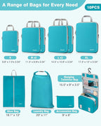 Gonex 10 Set Compression Packing Cubes, Expandable Storage Travel Bags for Suitcase, Luggage Organizers with Hanging Toiletry Bag Laundry Bag Shoe Bag Accessories Bag (Blue)