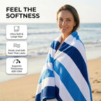 Premium Velour Cabana Beach Towel 2 Pack, 30” x 60” Soft Plush Cotton Pool Towel, Absorbent Quick Dry Towel for Beach and Pool (Riviera Stripe)