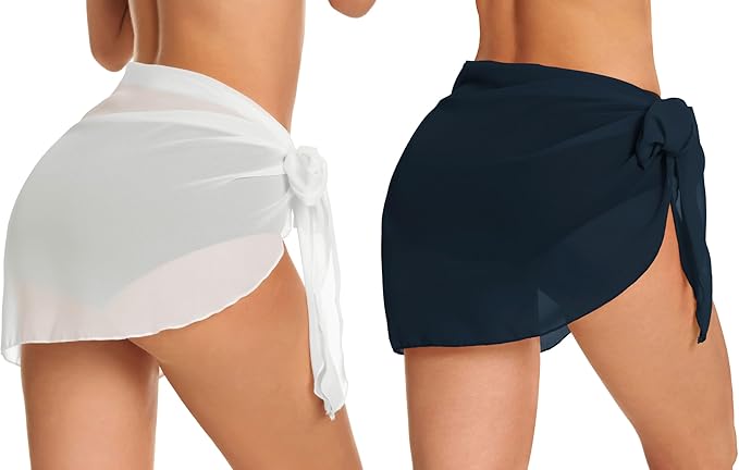 CHICGAL 2 Pieces Women Beach Sarong Bathing Suit Wrap Skirt Sheer Bikini Swimsuit Cover Ups for Swimwear