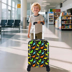2Pcs Kids Suitcase Set, 16.5" Hardside Boys Travel Luggage with Spinner Wheels, Dinosaur Carry on Rolling Luggage Airline Approved (Black)