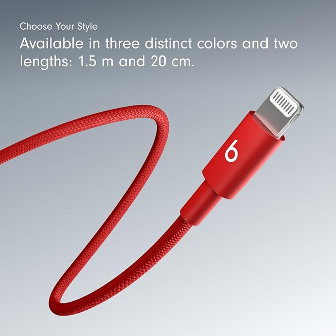 Beats USB-C to Lightning Woven Cable Fast Charging Durable/Tangle-Free Compatible Charger for Apple Devices with Lightning Ports (1.5 m, 5 ft) - Rapid Red