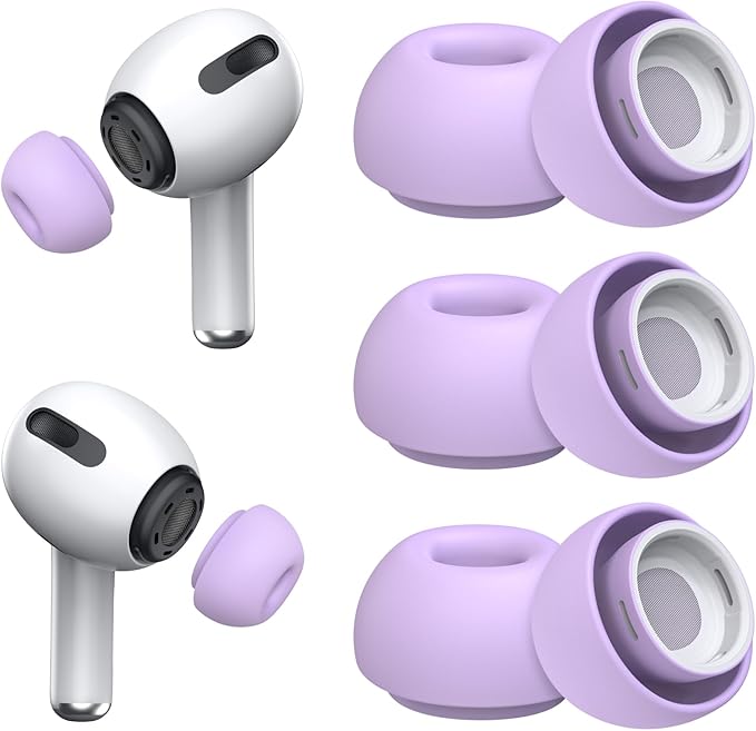 3 Pairs Replacement Ear Tips for AirPods Pro 1st & 2nd Generation with Noise Reduction Hole, Silicone Ear Tips for AirPods Pro with Portable Storage Box and Fits in Charging Case (Medium, Lavender)