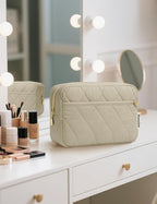 Noozion Makeup Bag Travel Toiletry Bag, Puffy Padded Cosmetic Bag for Women, Makeup Organizer Case, Wide-open Pouch Purse, Travel Essentials