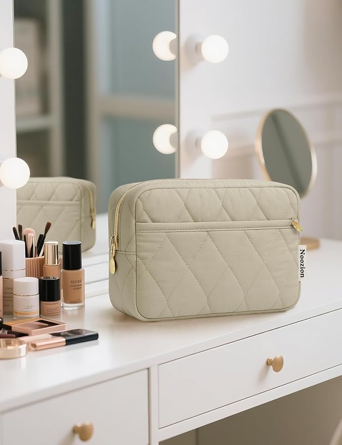 Noozion Makeup Bag Travel Toiletry Bag, Puffy Padded Cosmetic Bag for Women, Makeup Organizer Case, Wide-open Pouch Purse, Travel Essentials