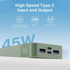 JUOVI J2621 Power Bank Portable Charger 20000mAh 45W, PD3.0 QC 4.0 Fast Charging Battery Pack with LED Display,2 USB-C,2 USB-A for iPhone 15 16, MacBook