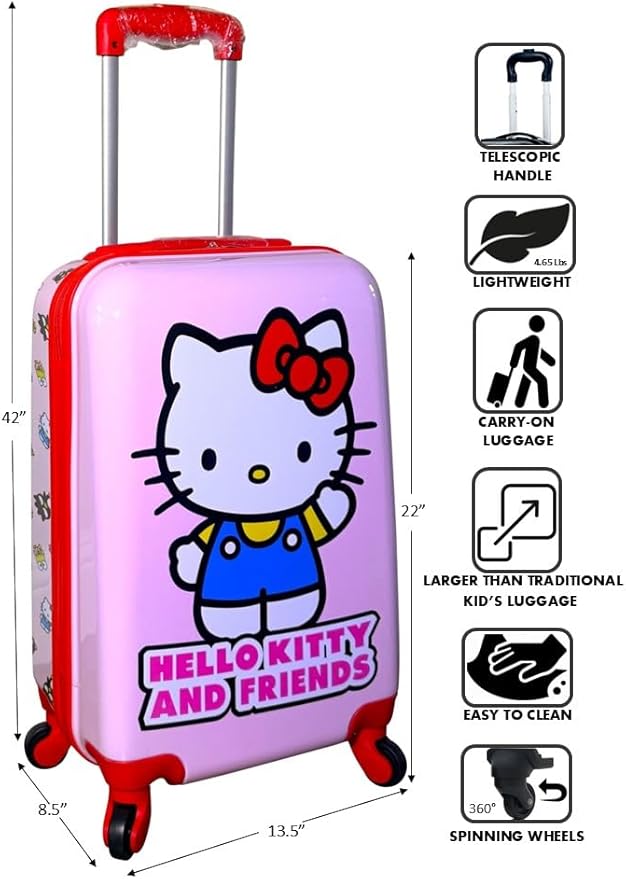 Fast Forward Kids Licensed Hard-Side 21" Spinner Luggage Lightweight Carry-on Suitcase Hello Kitty I