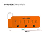 Maximm (3-Pack) 3 Outlet Grounding Adapter with Grounding Plug Orange, Turn 2-Prong Outlet to 3-Wire Grounding Outlets, ETL Listed