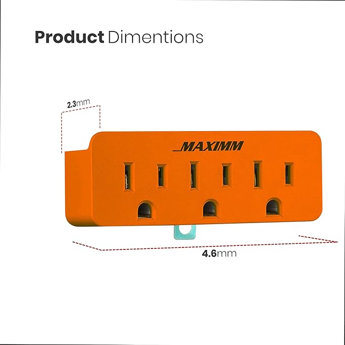Maximm (3-Pack) 3 Outlet Grounding Adapter with Grounding Plug Orange, Turn 2-Prong Outlet to 3-Wire Grounding Outlets, ETL Listed