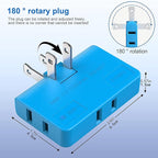 ETwinCoo Flat Wall Plug Adapter AC Outlet Extender, 2-Prong Swivel Mini Indoor Wall Tap Plug, Outlet Splitter (Quick & Space Save) Perfect for Home and Travel, Type A, Blue (3 Way-2 Pack)