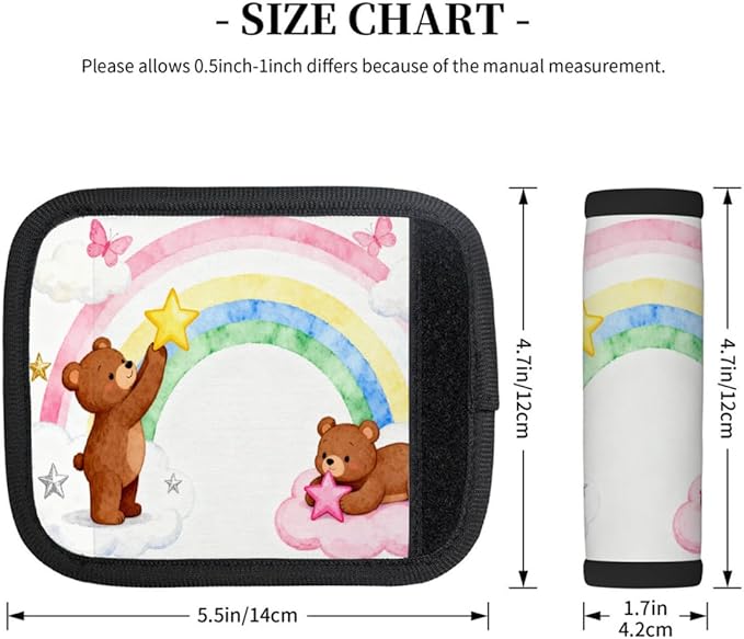 2 Pack Luggage Handle Wrap with Travel Tags - Non-Slip Protective Cover Soft Handle Grips Covers for Suitcase(Rainbow Bear Star)