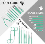 MINKINH Travel Manicure Set 26-Piece, Portable Nail Clippers Kit with PU Case, Carbon Steel Clippers, 410 Stainless Steel Grooming Tools, Hand Foot Facial Care for Luggage Backpack（Green）