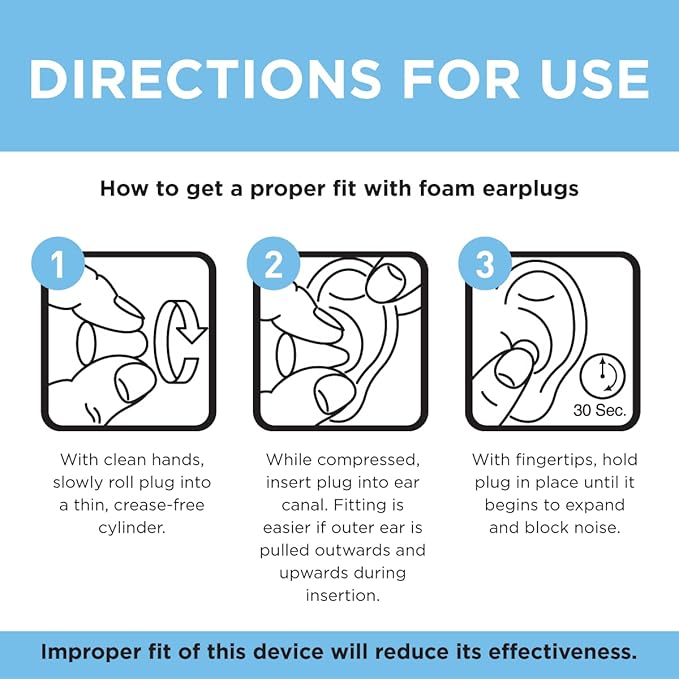 Amazon Basic Care Soft Foam Noise Cancelling Earplugs for Concerts, Hearing Protection, 100 Count (1 Pack of 50 Pairs)