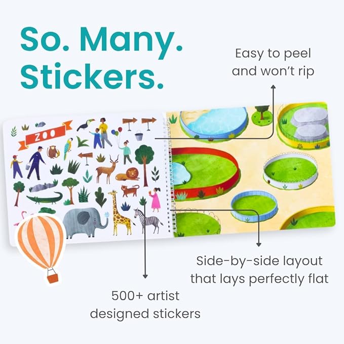 All Around Town 500+ Kids Sticker Book by Cupkin Fun Toddler Travel Activity Coloring and Sticker Book, Road Trip Essentials, 12 Coloring Pages 12 Side by Side Scenes for Ages 2–8 Years
