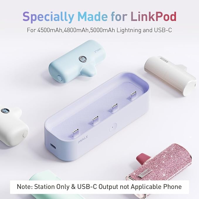 iWALK Charger Station for iWALK Portable Charger 4500mAh, 4800mAh, 5000mAh Power Bank for iPhone Charging Station Multiple USB-C Family-Sized Charger Station for Home(Station Only), Purple