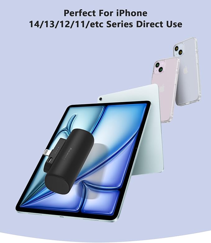 Miady 2-Pack Mini Portable Charger Built-in Connector for iPhone 14/13 Series, 5000mAh Small Power Bank 5V 2.1A Output Ultra-Compact Battery Pack Compatible with iPhone 12/11/XR etc Not for Android