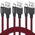 USB to USB C Cable (3Pack 6ft) USB A to Type C Cable Fast Charging Nylon Braided Data Sync Transfer Cord USB C Charger for iPhone 17 Pro Max/17 Air/16e/16 15 Pro/15 Plus/Galaxy S20 S10 Note 20(Red)