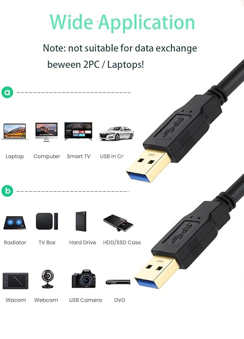 XBOHJOE USB 3.0 Male to Male Cable 3.3FT USBType A Male to A Male Cord 5 Gbps Double USB a to USB a Cable Compatible with Hard Drive Cooling Fan/pad DVD Player and More (Black, 3.3FT)