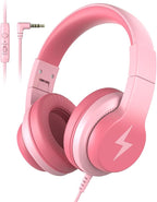 Candy Bila Kids Wired Headphones for Kids with Microphone, 85/94dB Volume Limiter Headphones for Girls Boys, Light Pink