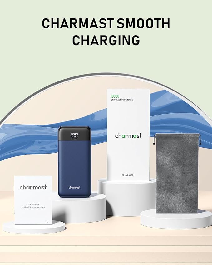 charmast 10000mAh Portable Charger with Built in Cables, 22.5W Travel Essential Power Bank Fast Charging, USB C Battery Pack for iPhone 17/16/15/14/13/12/11 Series, iPad, Samsung, Android, Tablet