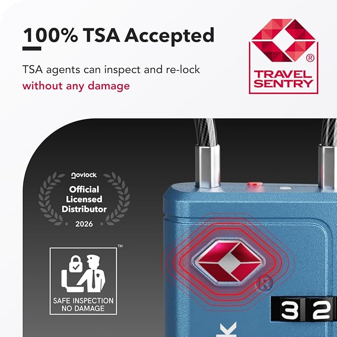 Luggage Locks TSA Approved with Inspection Indicator and Resettable 4-Digit, Easy-to-Read Combination, TSA Locks for Luggage, Suitcases, Backpacks & Travel Bags, Blue, 2-Pack