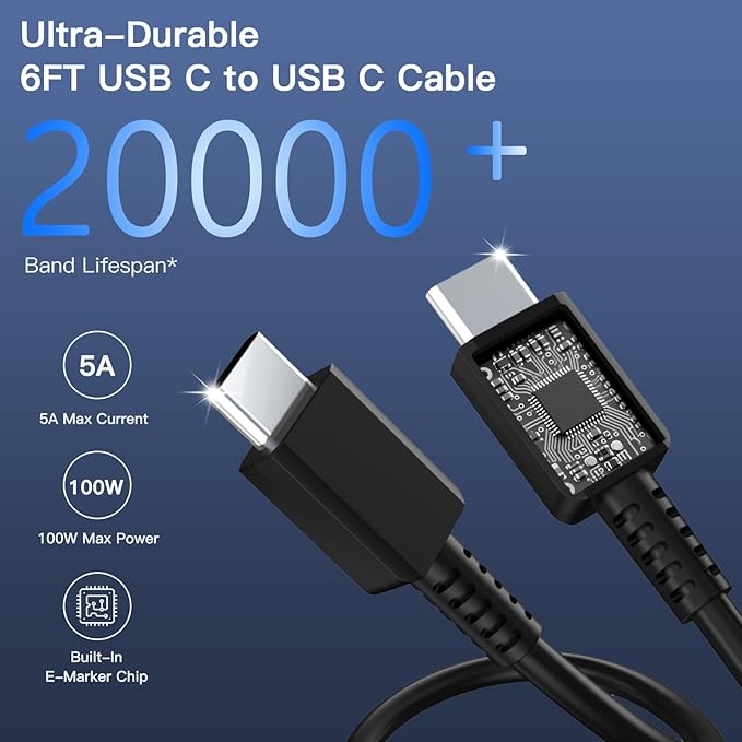 Type C Charger Fast Charging 2Pack USB C Super Fast Charger Block with 6FT USB-C Android Phone Cable for Samsung Galaxy S26 +/Ultra S25 S24 S23 S22 +/Ultra/ S21 S20/Tab S9/iPhone 17/16/15 and More