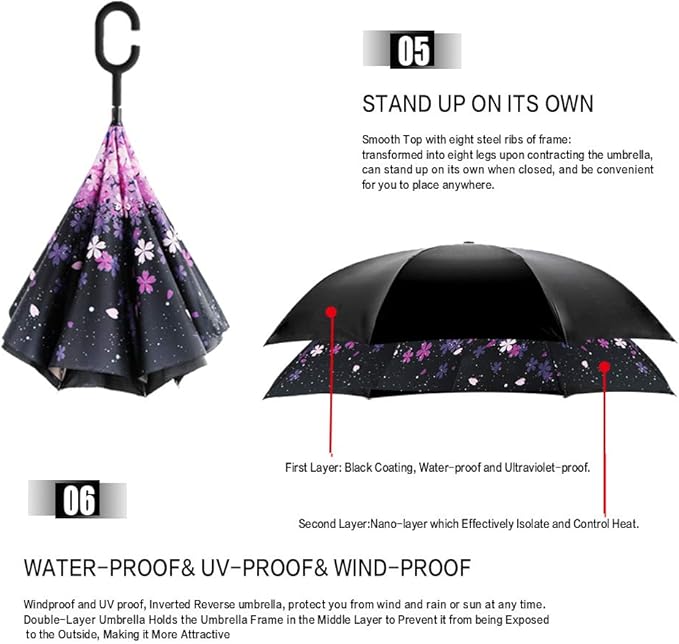 MRTLLOA 40/49/56 Inch Oversize Windproof Inverted Reverse Upside Down Umbrella, Golf Size Rain Umbrella, Double Layer, C-Shaped Handle for Men, Women and Kids