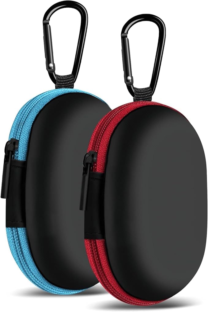for Earbuds Carrying Case, 2Pack, Red+Blue Small Oval Storage Cases, Portable Storage Earbud Pouch Bag for Earbuds, in-Ear Headphones, Earphones, Headsets, USB Charging Cable