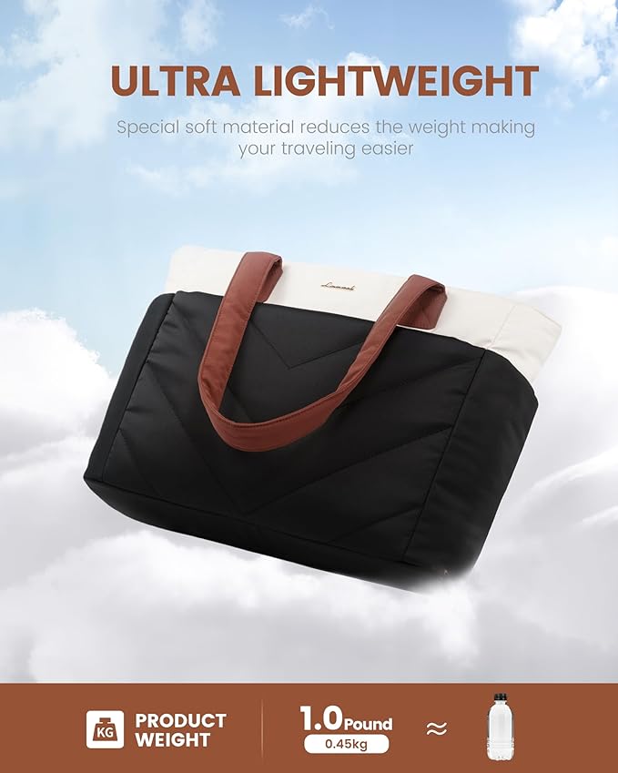 LOVEVOOK Tote Bag for Women, Puffer Work Travel Handbag with Zipper for Teacher Nurse, Quilted Cute Laptop Shoulder Gym Bag