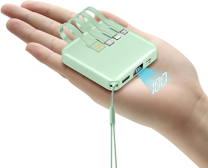 ummz Portable Charger with Built-in Cable,12000mAh 22.5W Fast Charging Small Power Bank,USB C Input/Output with Smart LED Display,External Battery Pack for iPhone,Tablet,Samsung