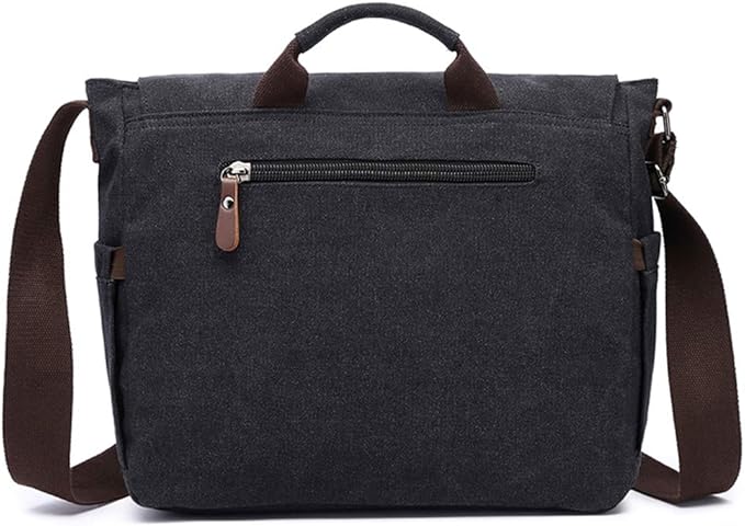 Vintage Genuine Leather Waxed Canvas Briefcase Large Satchel Shoulder Bag Rugged Computer 15.6" Laptop Bag