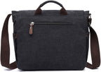 Vintage Genuine Leather Waxed Canvas Briefcase Large Satchel Shoulder Bag Rugged Computer 15.6" Laptop Bag