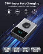4-in-1 Portable Charger With Built-in Wall Plug&USB-C Cables,10800mAh Power Bank with iWatch Charger,QC4.0+PD 25W Fast Charging Battery Pack,Travel Essentials for iPhone 17/16,Apple Watch,Android etc