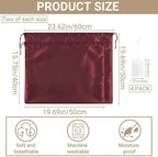 Q&J Fabric Co. 4 Pack Satin Dust Bag 15.7x19.7 inch + 19.7x23.6 inch Burgundy 100% Polyester Silk Bag Purse Dust Bag Shoe Bags for Closet Purse Protector Bag Dust Covers for Purses